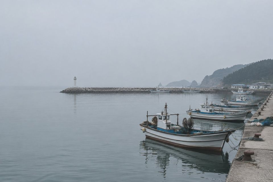 Fishing harbor on Korea's east coast on a hazy day