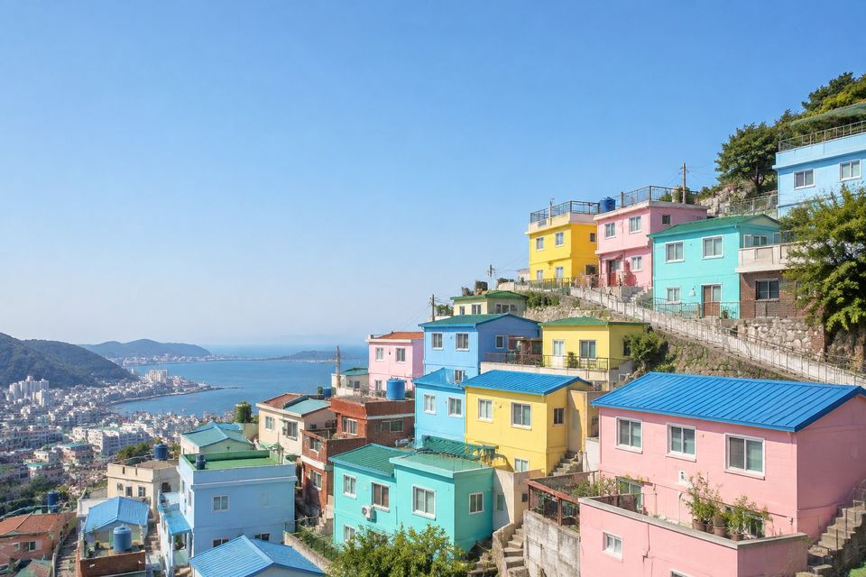 Pastel houses on a hillside in Gamcheon Culture Village, Busan